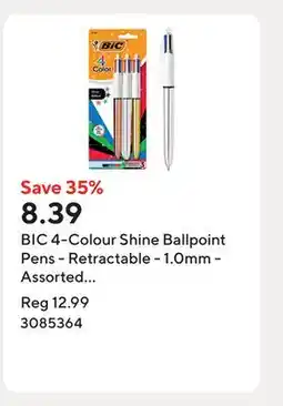 Staples BIC 4-Colour Shine Ballpoint Pens - Retractable - 1.0mm - Assorted - 3 pk offer