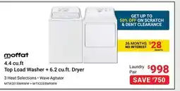 Visions Electronics Moffat 4.4 cu.ft Top Load Washer + 6.2 cu.ft. Dryer offer