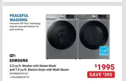 Visions Electronics SAMSUNG 5.2 cu.ft. Washer with Steam Wash and 7.5 cu.ft. Electric Dryer with Multi Steam offer
