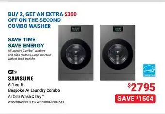 Visions Electronics SAMSUNG 6.1 cu.ft. Bespoke Al Laundry Combo offer