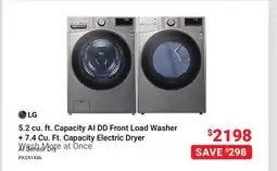 Visions Electronics LG 5.2 cu. ft. Capacity AI DD Front Load Washer + 7.4 Cu. Ft. Capacity Electric Dryer offer