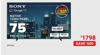 Visions Electronics Sony 75 X90L 4K Smart TV offer