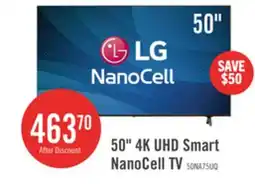 The Brick LG 50 Nanocell 4K UHD HDR10+ HGiG ThinQ 60Hz Smart TV (50NANO75UQA.ACC) offer
