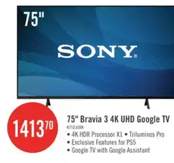 The Brick Sony 75 Bravia 3 LED 4K HDR10 Dolby Vision Motionflow XR 60Hz Google Smart TV (K75S30) offer