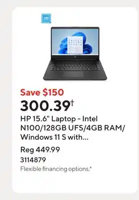 Staples HP 15.6 Laptop - Intel N100/128GB UFS/4GB RAM/Windows 11 S with 1-year of Microsoft 365 offer