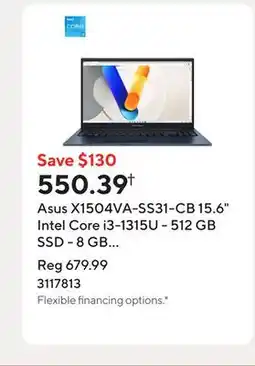 Staples Asus X1504VA-SS31-CB 15.6 Intel Core i3-1315U - 512 GB SSD - 8 GB RAM - Windows 11 Home - Quiet Blue offer