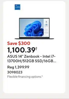 Staples ASUS 14 Zenbook - Intel i7-13700H/512GB SSD/16GB RAM/Touchscreen/Windows 11 Home offer