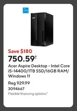 Staples Acer Aspire Desktop - Intel Core i5-14400/1TB SSD/16GB RAM/Windows 11 offer