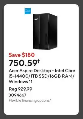 Staples Acer Aspire Desktop - Intel Core i5-14400/1TB SSD/16GB RAM/Windows 11 offer