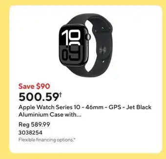 Staples Apple Watch Series 10 - 46mm - GPS - Jet Black Aluminium Case with Black Sport Band offer