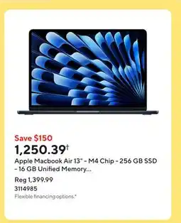 Staples Apple Macbook Air 13 - M4 Chip - 256 GB SSD - 16 GB Unified Memory - Midnight - English offer