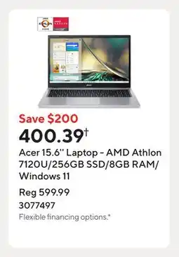Staples Acer 15.6'' Laptop - AMD Athlon 7120U/256GB SSD/8GB RAM/Windows 11 offer