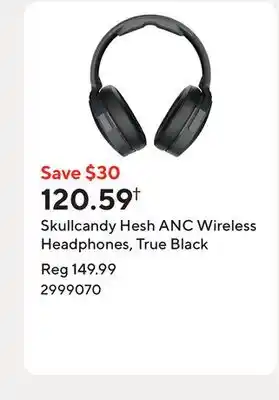 Staples Skullcandy Hesh ANC Wireless Headphones, True Black offer