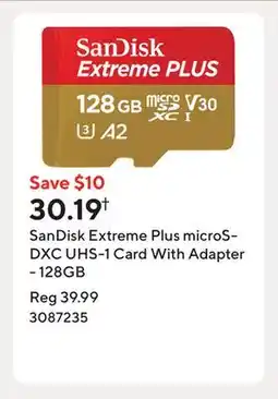 Staples SanDisk Extreme Plus microSDXC UHS-1 Card With Adapter - 128GB offer