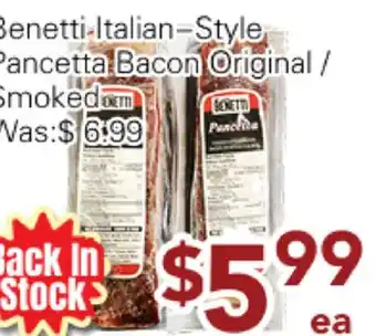 Ample Food Market Benetti Italian Style Pancetta Bacon Original/Smoked offer