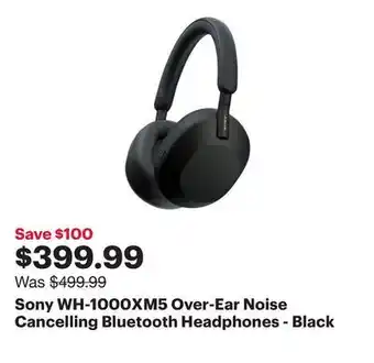 Best Buy Sony WH-1000XM5 Over-Ear Noise Cancelling Bluetooth Headphones - Black offer