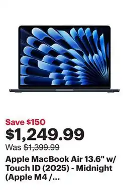 Best Buy Apple MacBook Air 13.6 w/ Touch ID (2025) - Midnight (Apple M4 / 16GB RAM / 256GB SSD) - English offer