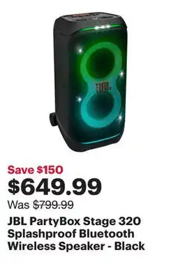 Best Buy JBL PartyBox Stage 320 Splashproof Bluetooth Wireless Speaker - Black offer