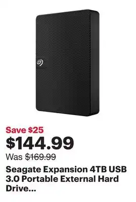 Best Buy Seagate Expansion 4TB USB 3.0 Portable External Hard Drive (STKM4000400) - Black offer