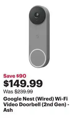 Best Buy Google Nest (Wired) Wi-Fi Video Doorbell (2nd Gen) - Ash offer