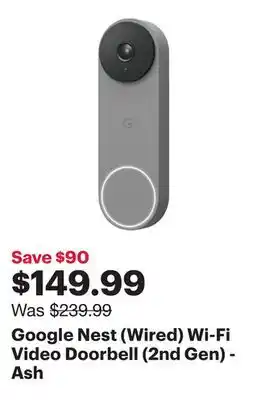 Best Buy Google Nest (Wired) Wi-Fi Video Doorbell (2nd Gen) - Ash offer