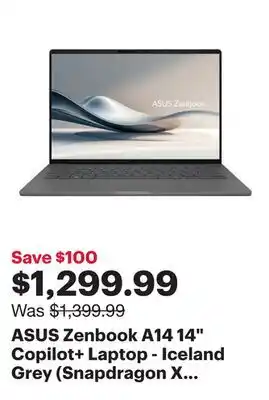 Best Buy ASUS Zenbook A14 14 Copilot+ Laptop - Iceland Grey (Snapdragon X /16GB RAM/1TB SSD/Win 11) offer