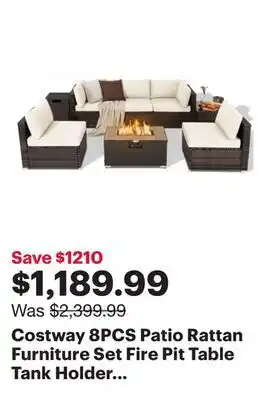 Best Buy Costway 8PCS Patio Rattan Furniture Set Fire Pit Table Tank Holder Cover Deck offer