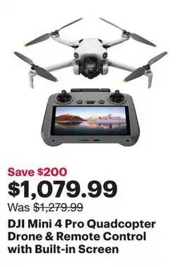 Best Buy DJI Mini 4 Pro Quadcopter Drone & Remote Control with Built-in Screen offer