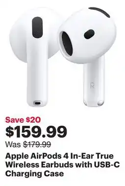 Best Buy Apple AirPods 4 In-Ear True Wireless Earbuds with USB-C Charging Case offer