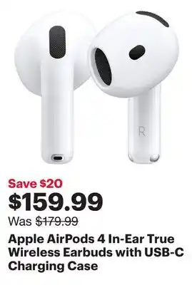 Best Buy Apple AirPods 4 In-Ear True Wireless Earbuds with USB-C Charging Case offer