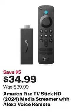 Best Buy Amazon Fire TV Stick HD (2024) Media Streamer with Alexa Voice Remote offer