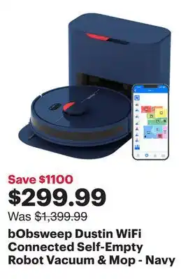 Best Buy bObsweep Dustin WiFi Connected Self-Empty Robot Vacuum & Mop - Navy offer