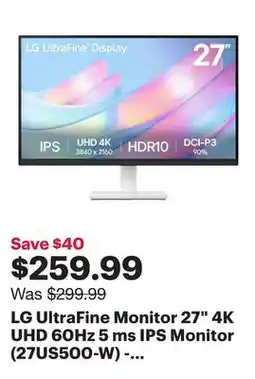 Best Buy LG UltraFine Monitor 27 4K UHD 60Hz 5 ms IPS Monitor (27US500-W) - White offer