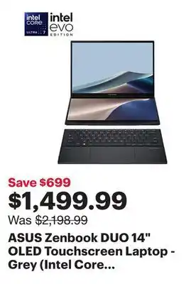 Best Buy ASUS Zenbook DUO 14 OLED Touchscreen Laptop - Grey (Intel Core Ultra 7 EVO/1TB SSD/16GB RAM) - En offer