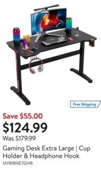 Walmart Gaming desk extra large cup holder & headphone hook offer