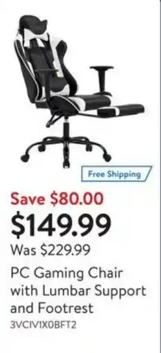 Walmart PC gaming chair with lumbar support and footrest offer