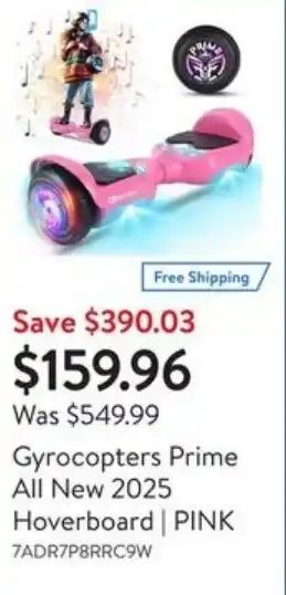 Walmart Gyrocopters prime all new 2025 hoverboard pink offer