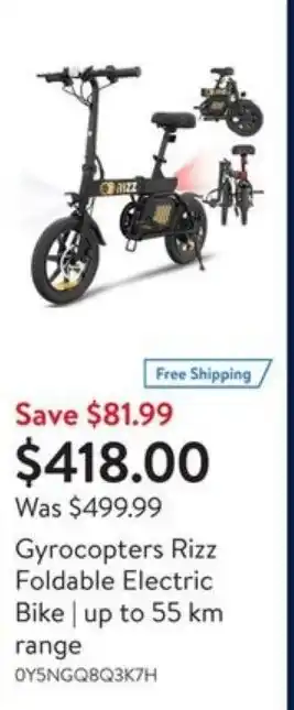 Walmart Gyrocopters rizz foldable electric bike offer