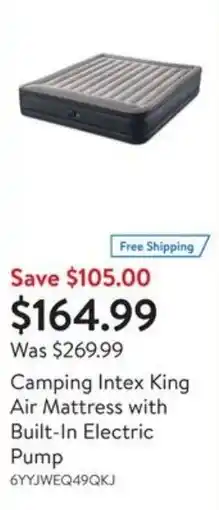 Walmart Camping intex king air mattress with built-in electric pump offer