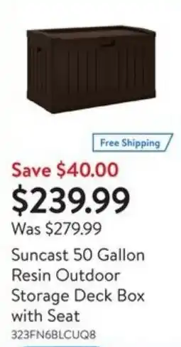 Walmart Suncast 50 gallon resin outdoor storage deck box with seat offer