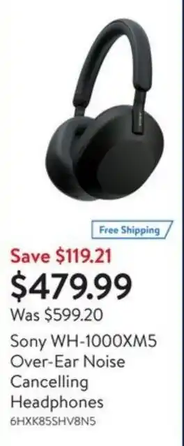 Walmart Sony WH1000XM5 over ear noise cancelling headphones offer