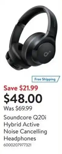 Walmart Soundcore Q20i hybrid active noise cancelling headphones offer