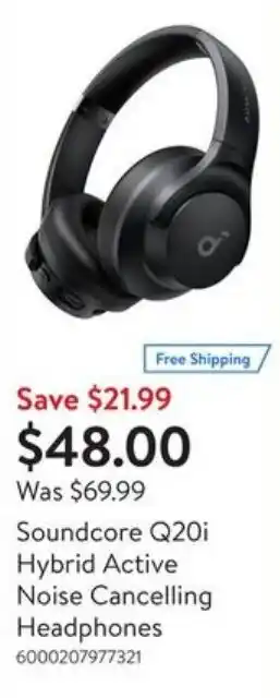 Walmart Soundcore Q20i hybrid active noise cancelling headphones offer