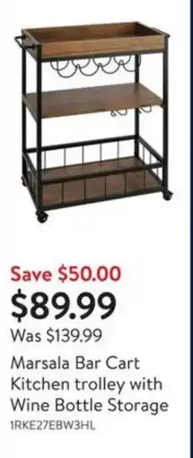 Walmart Marsala bar cart kitchen trolley with wine bottle storage offer
