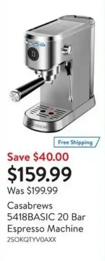 Walmart Casabrews 5418basic 20 bar espresso machine offer