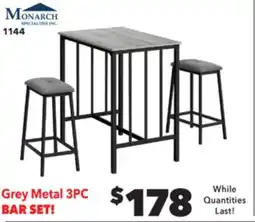 Surplus Furniture Grey & Black Metal 3-Piece Counter Height Dinette Set offer