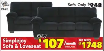 Surplus Furniture Simplejoy Onyx Sofa & Loveseat offer