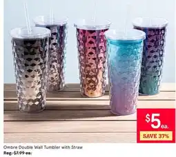 Kitchen Stuff Plus Ombre Double Wall Tumbler with Straw offer