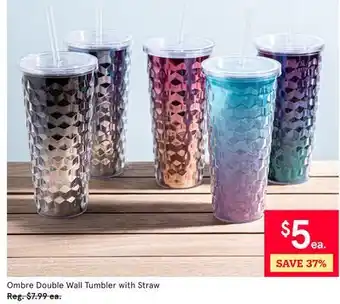 Kitchen Stuff Plus Ombre Double Wall Tumbler with Straw offer