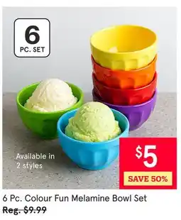 Kitchen Stuff Plus 6 Pc. Colour Fun Melamine Bowl Set offer
